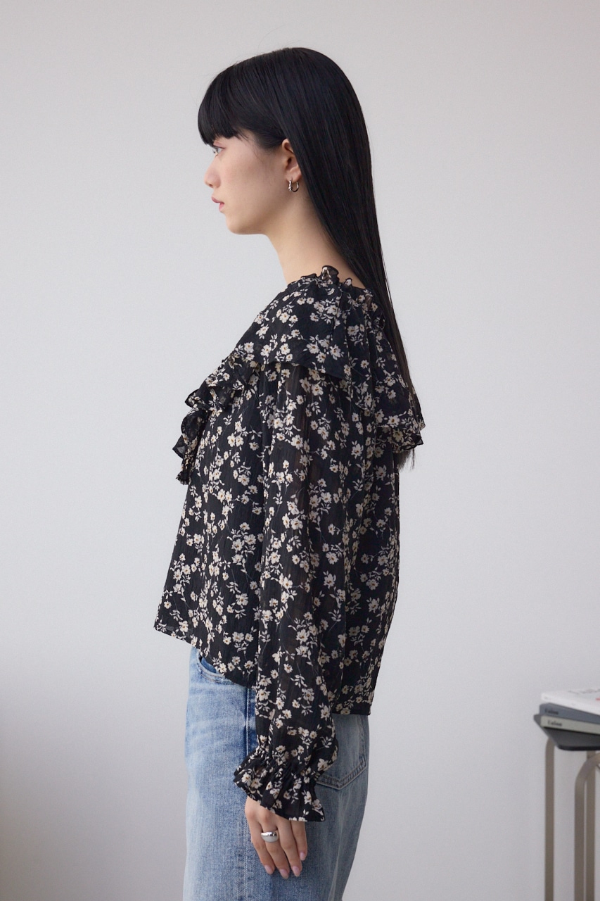 シアーチェックフラワー柄ブラウス 柄BLK FREE