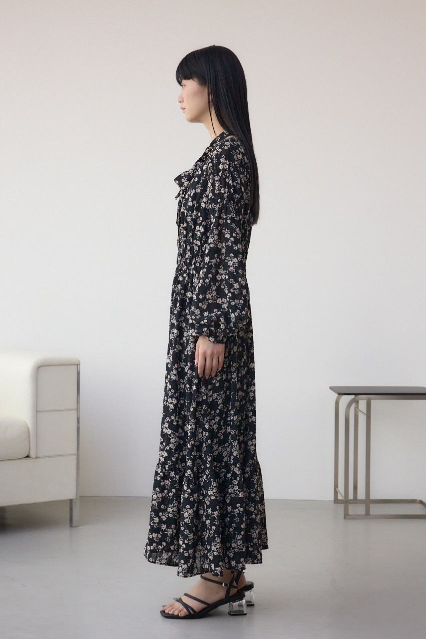 シアーチェックフラワー柄ワンピース 柄BLK S