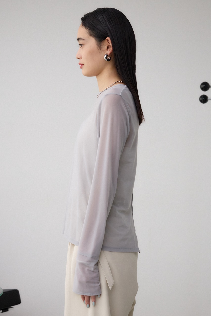 バックスリットシアーロングトップス L/GRY FREE