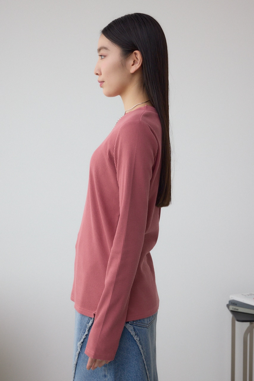 シアーネックリブトップス D/PNK FREE