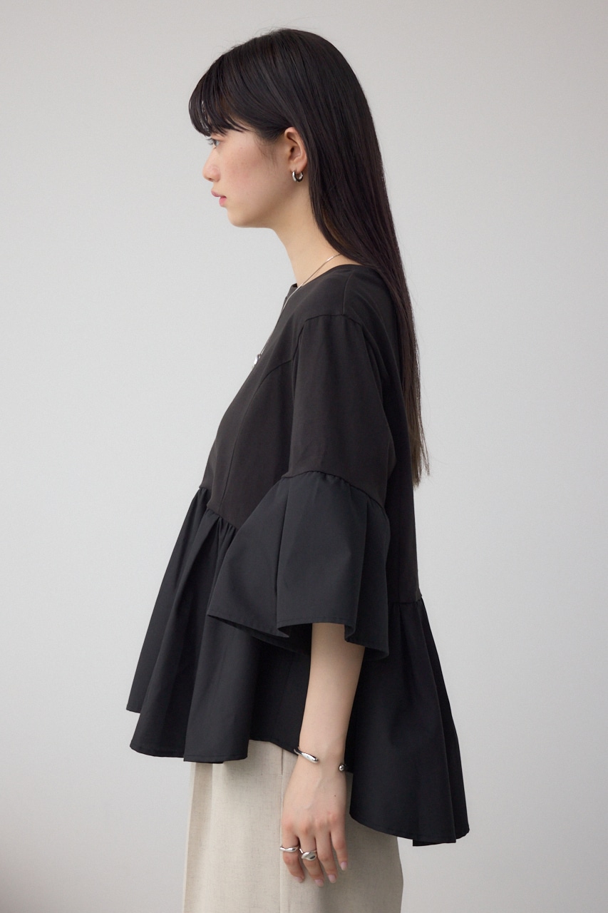 タックスリーブ半袖デザインカットトップス BLK FREE