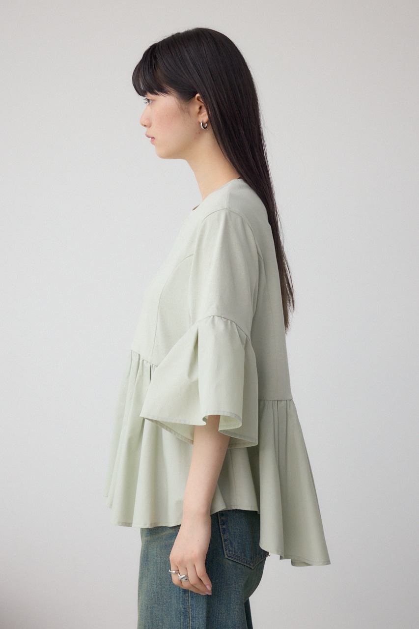 タックスリーブ半袖デザインカットトップス L/GRN FREE