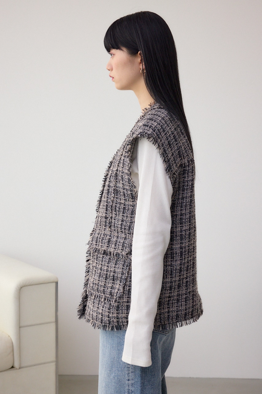ツイードフリンジベスト 柄BLK FREE