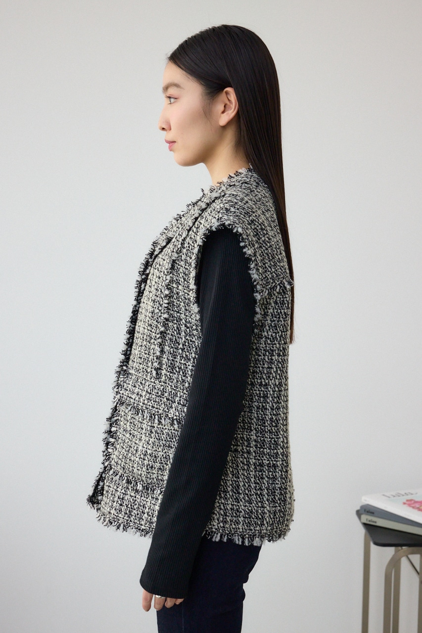 ツイードフリンジベスト 柄WHT FREE