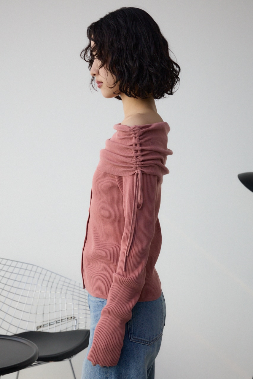 ギャザーオフショルダーニットトップス PNK FREE