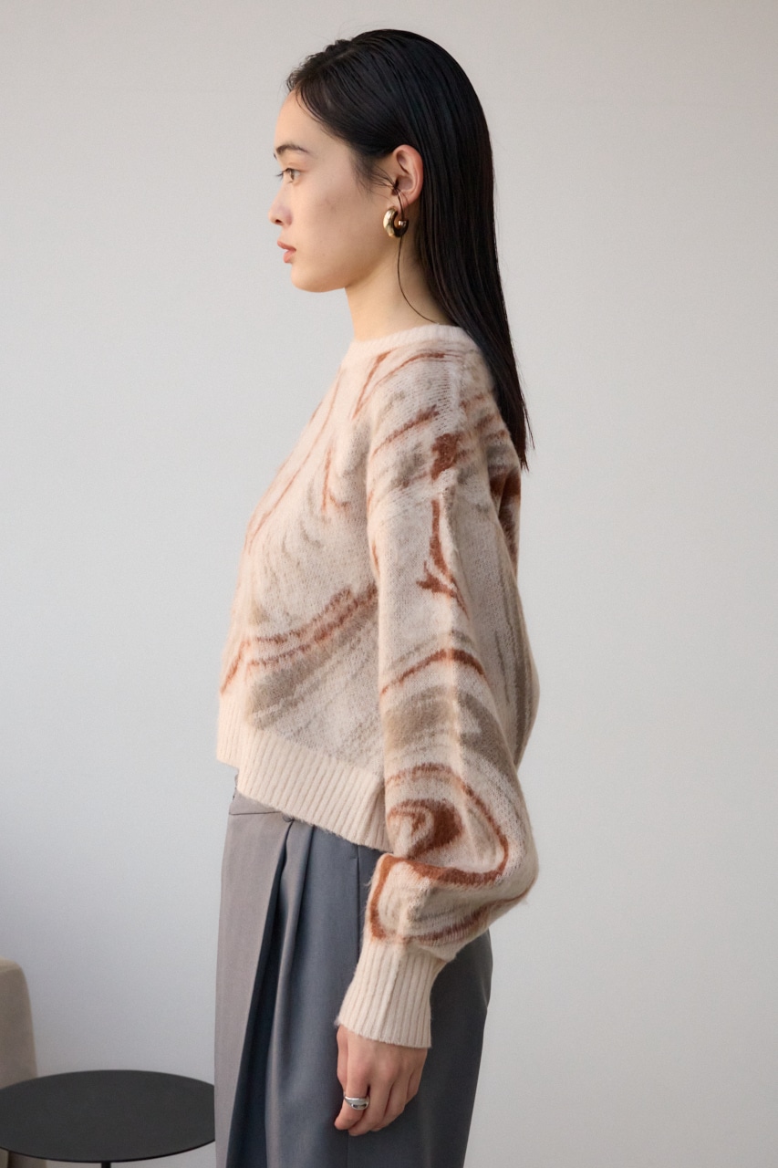 マーブルクロップドジャガードニット 柄BEG FREE