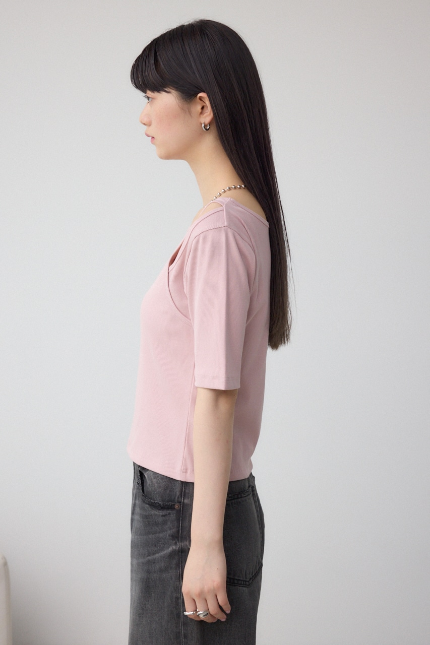 デザインネックショートTシャツ L/PNK FREE