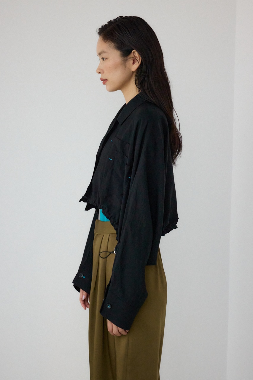 【PLUS】ショートギャザーシアーシャツ BLK FREE