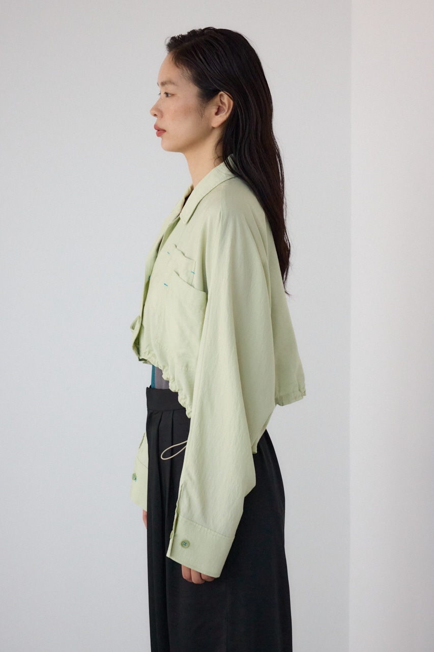 【PLUS】ショートギャザーシアーシャツ LIME FREE