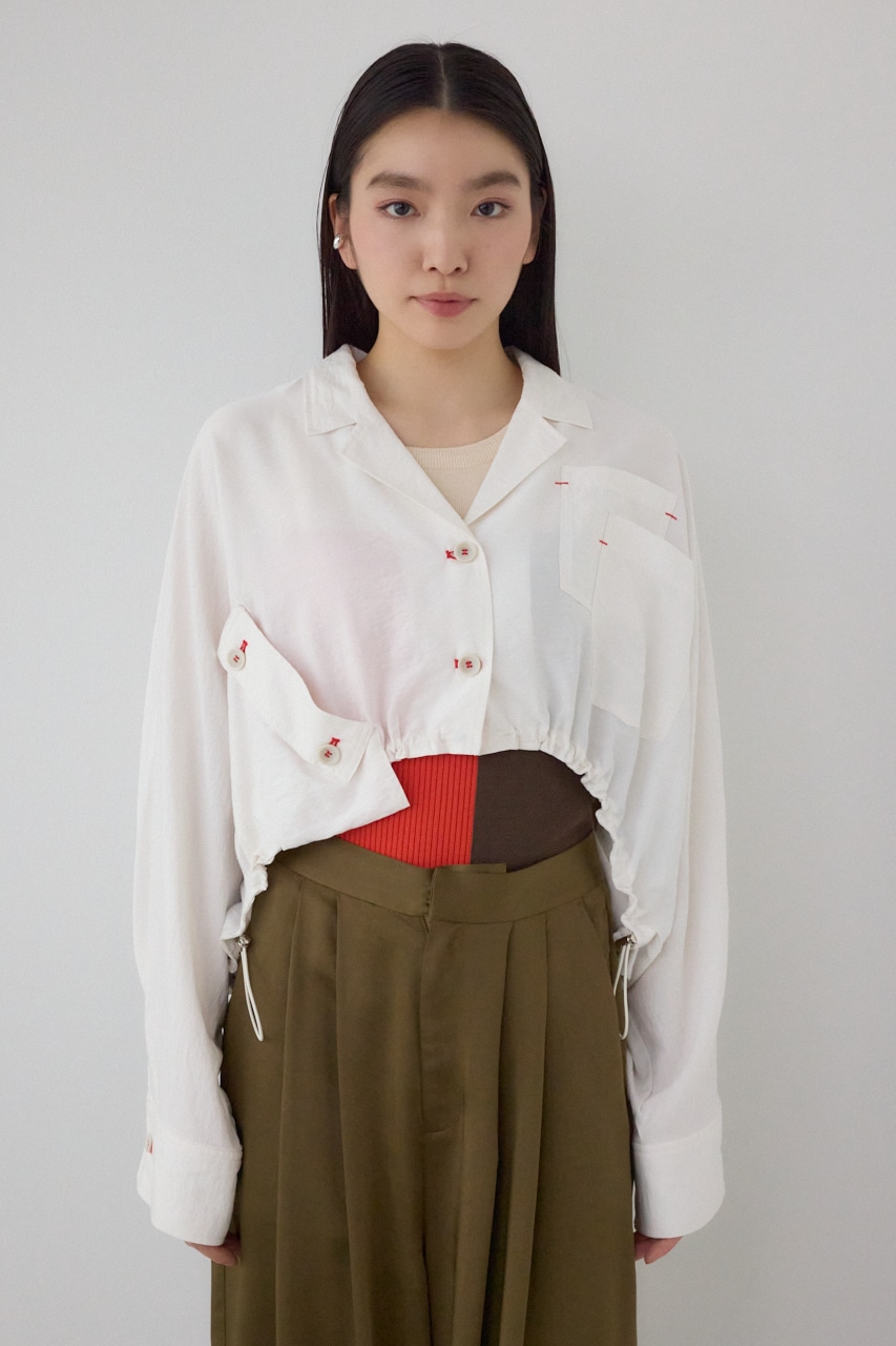 【PLUS】ショートギャザーシアーシャツ O/WHT FREE