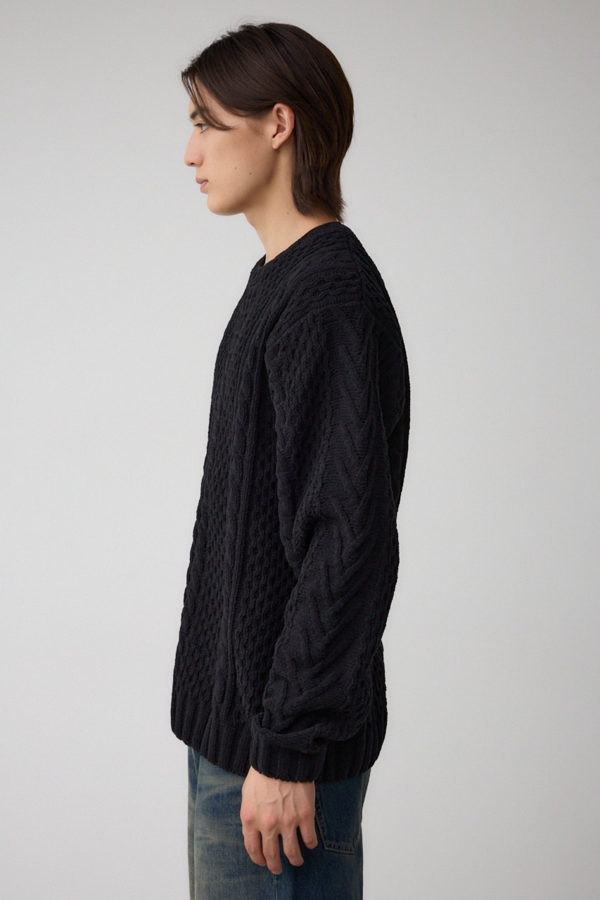 シェニールケーブルニット BLK S-M