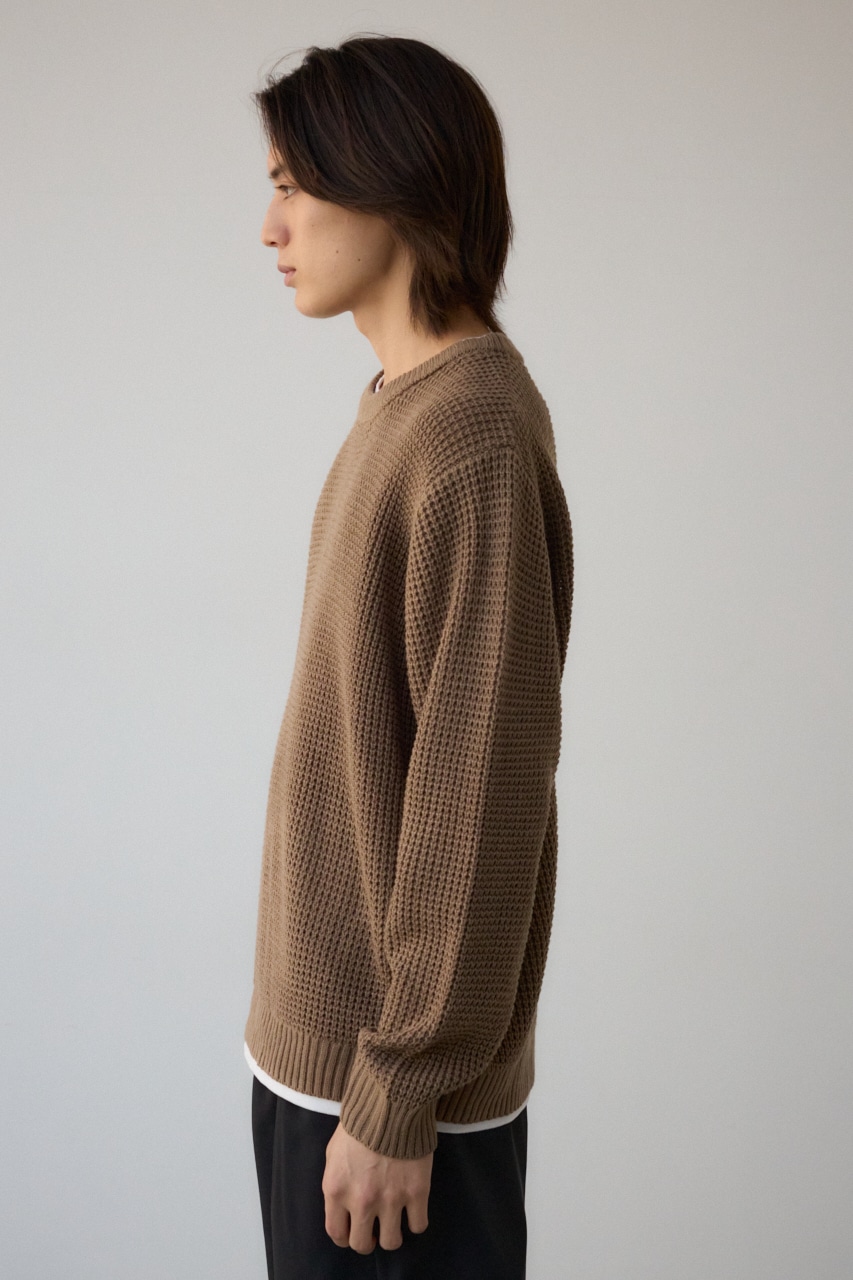 ワッフルレイヤードニット BEG L