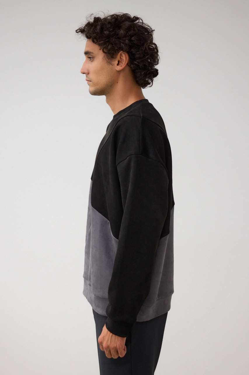 フェイクスウェードパネル切替トップス 柄BLK FREE