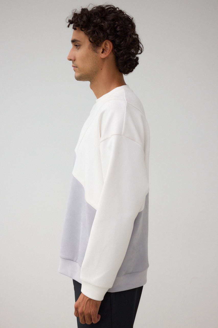 フェイクスウェードパネル切替トップス 柄WHT FREE