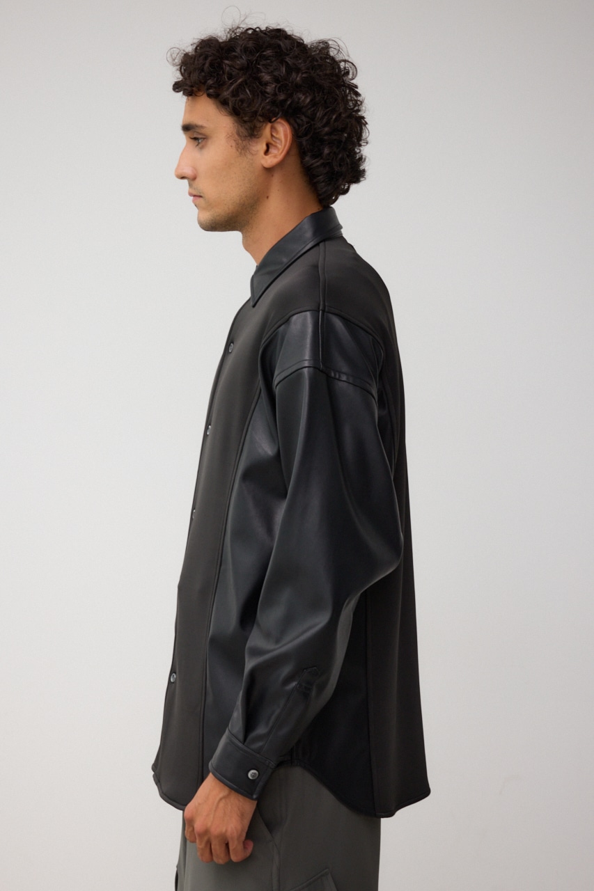 フェイクレザースウィッチングシャツ 柄BLK FREE