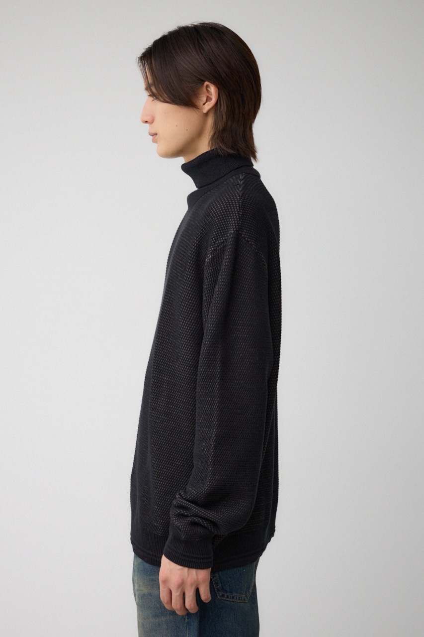 ハニカムタートルネックニット BLK L