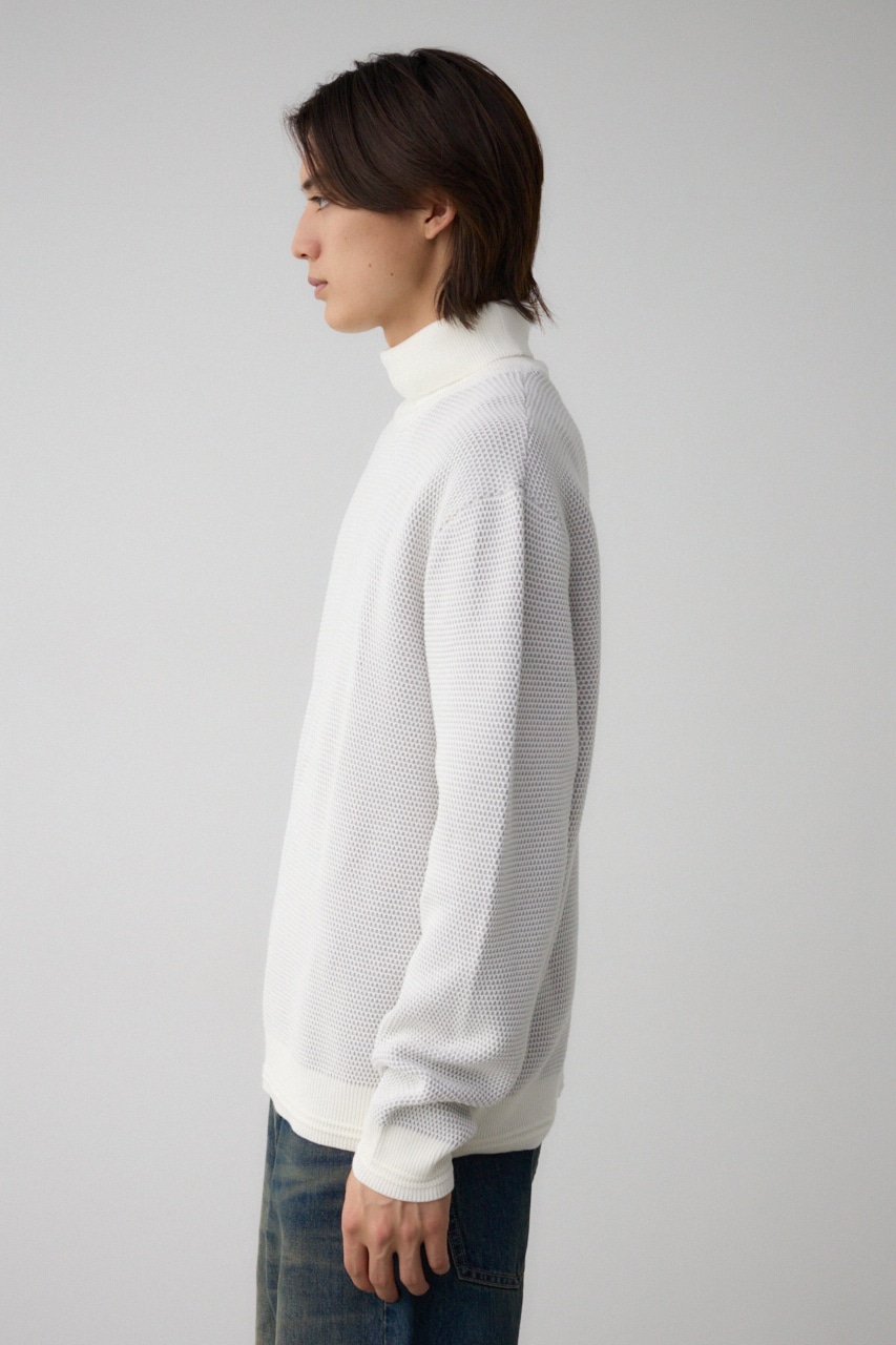 ハニカムタートルネックニット WHT L