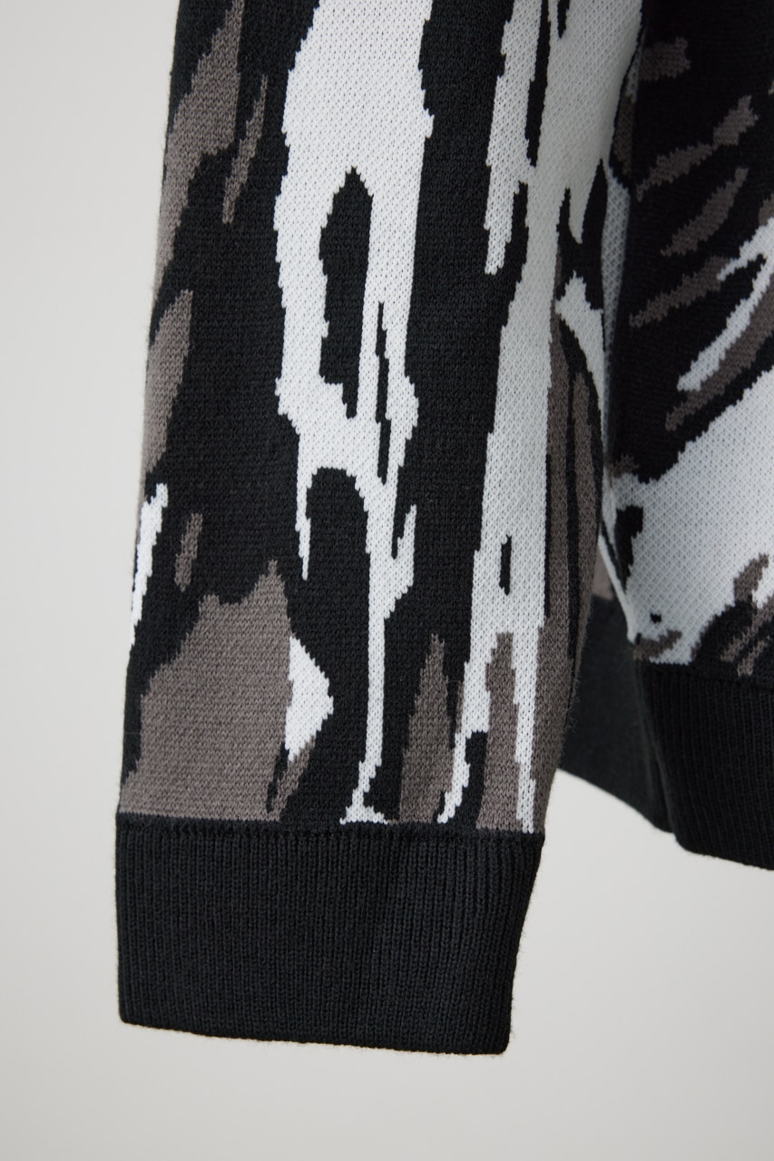 アグリゲーションジャガードニット 柄BLK L