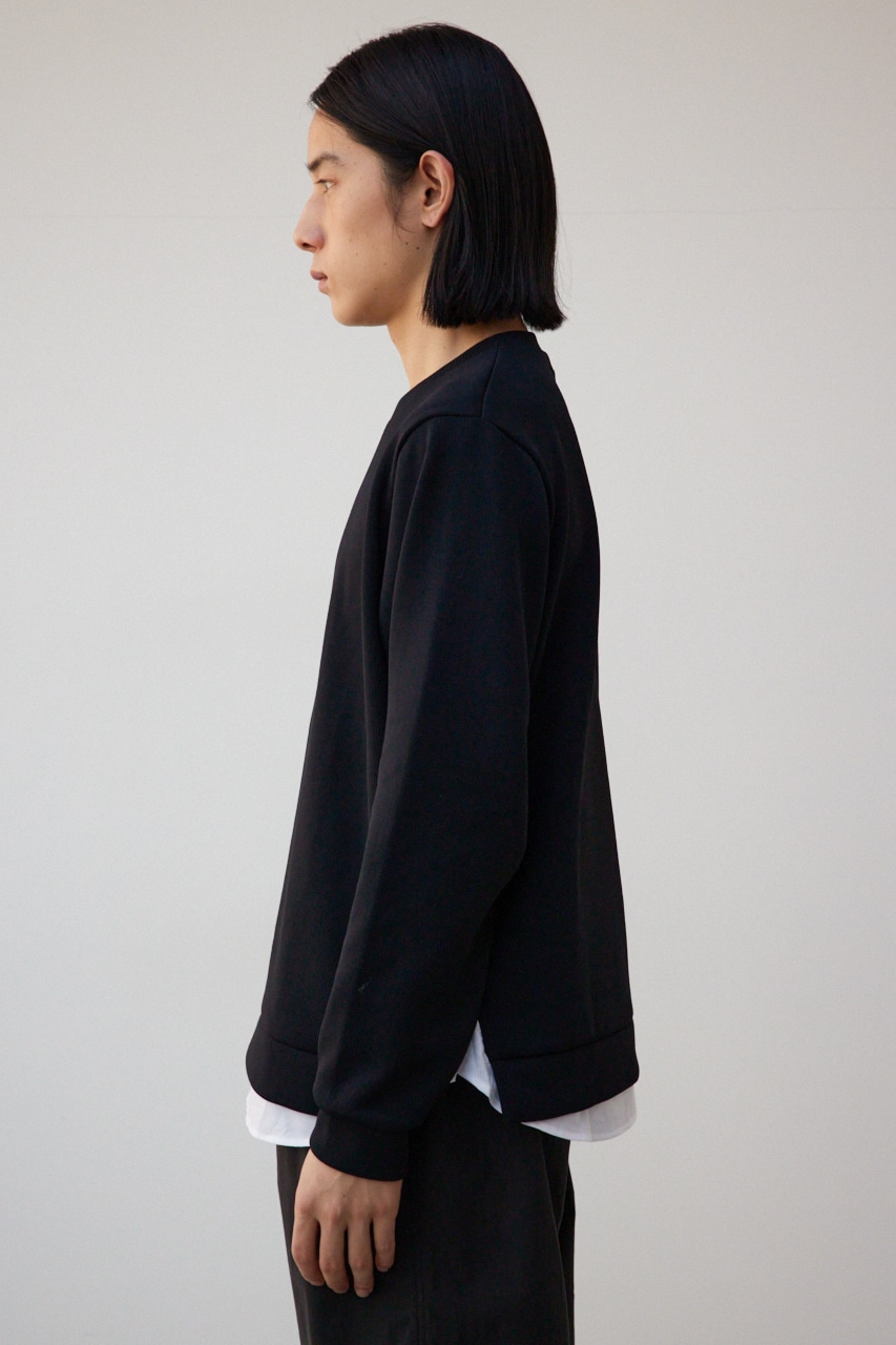 シャツレイヤードスリットニットソー BLK M