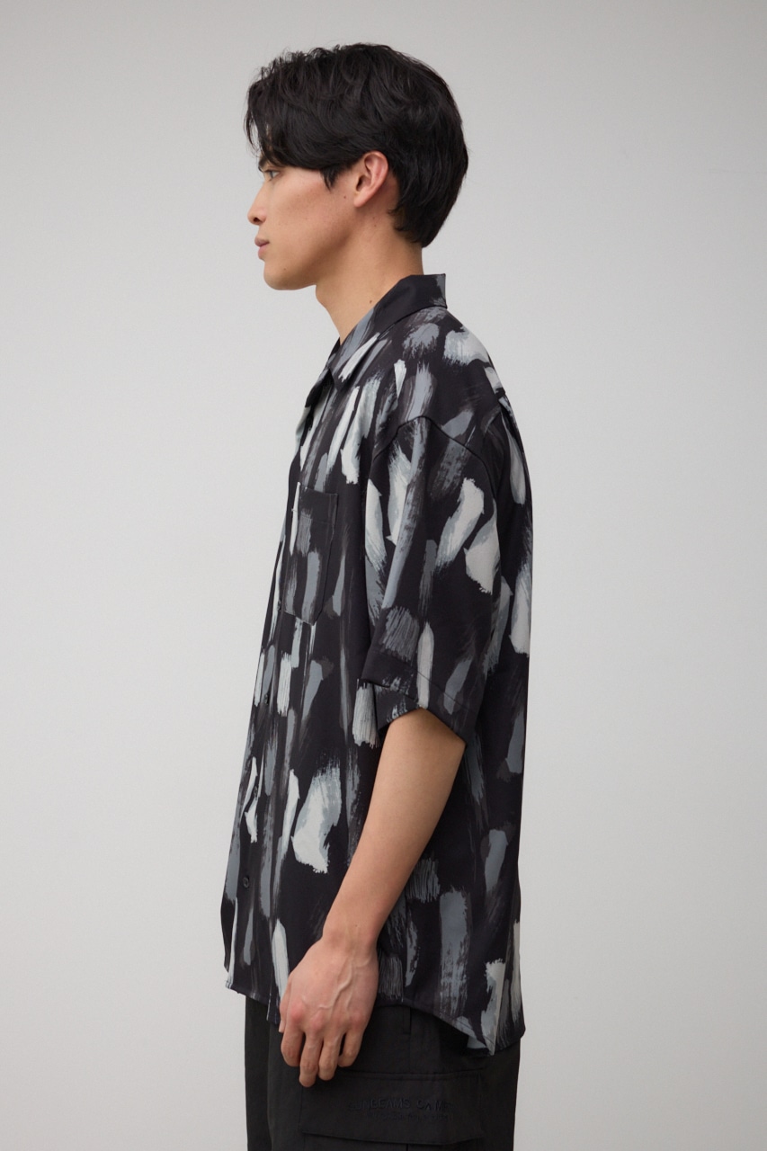 ランダムペイント開襟シャツ 柄BLK L