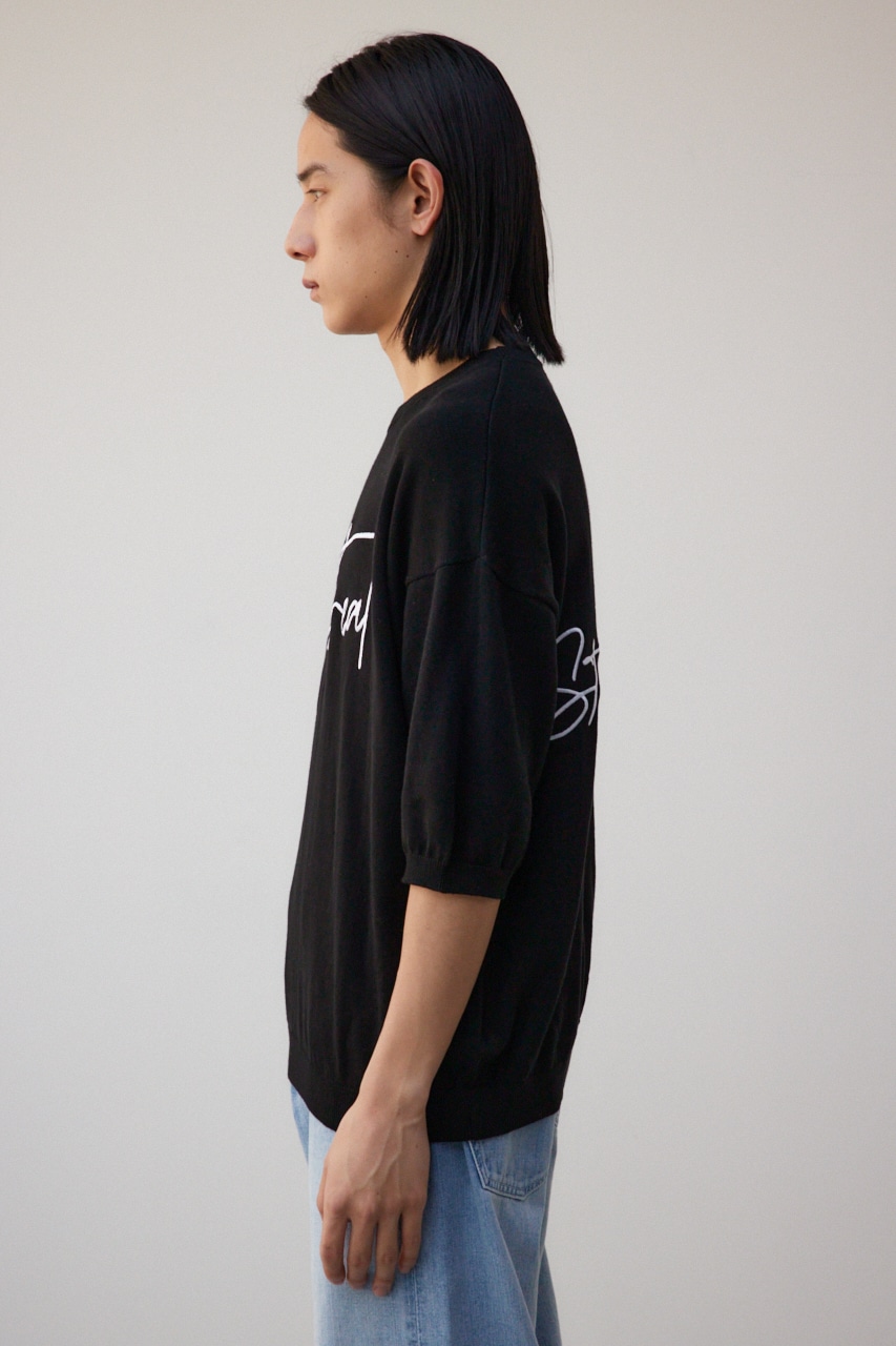 3D刺繍半袖ニットトップス BLK FREE