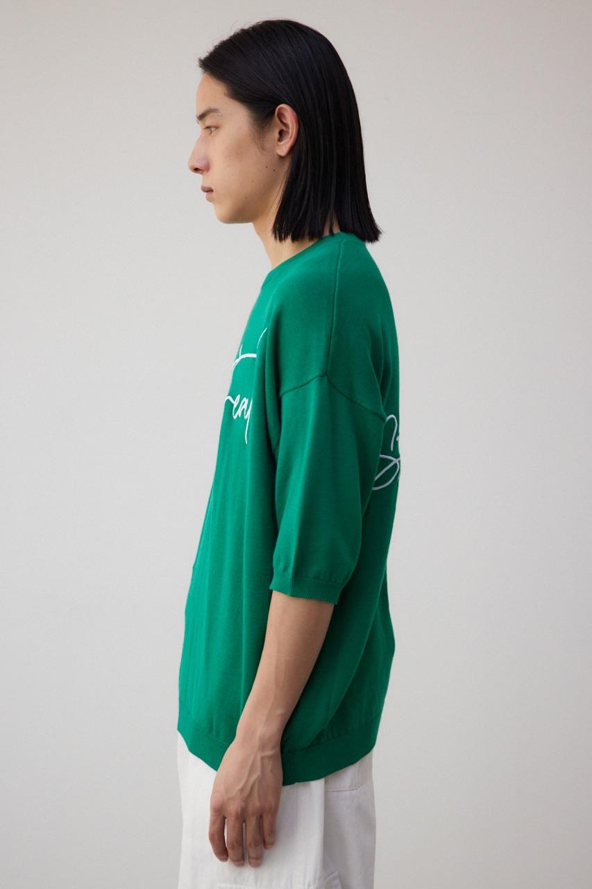 3D刺繍半袖ニットトップス GRN FREE