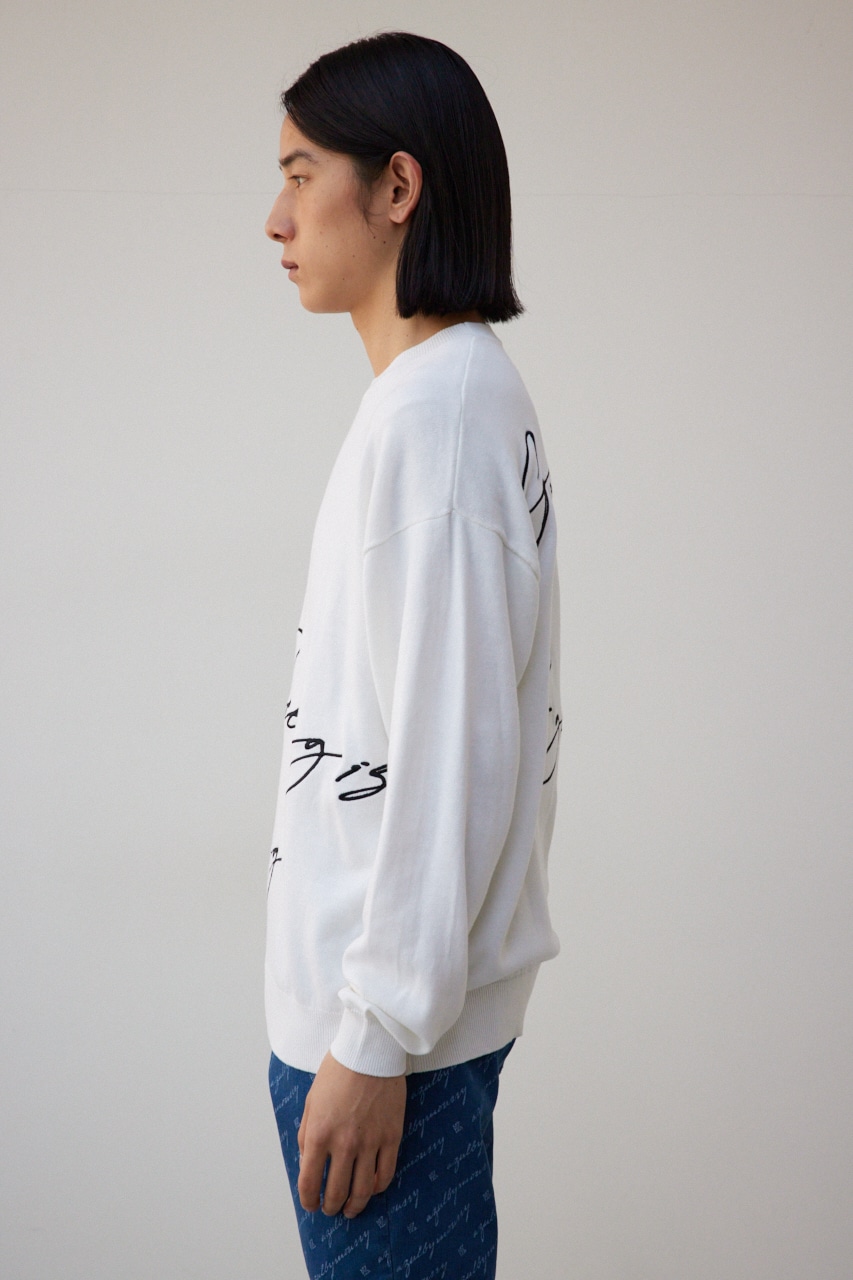 3D刺繍長袖ニットトップス WHT FREE