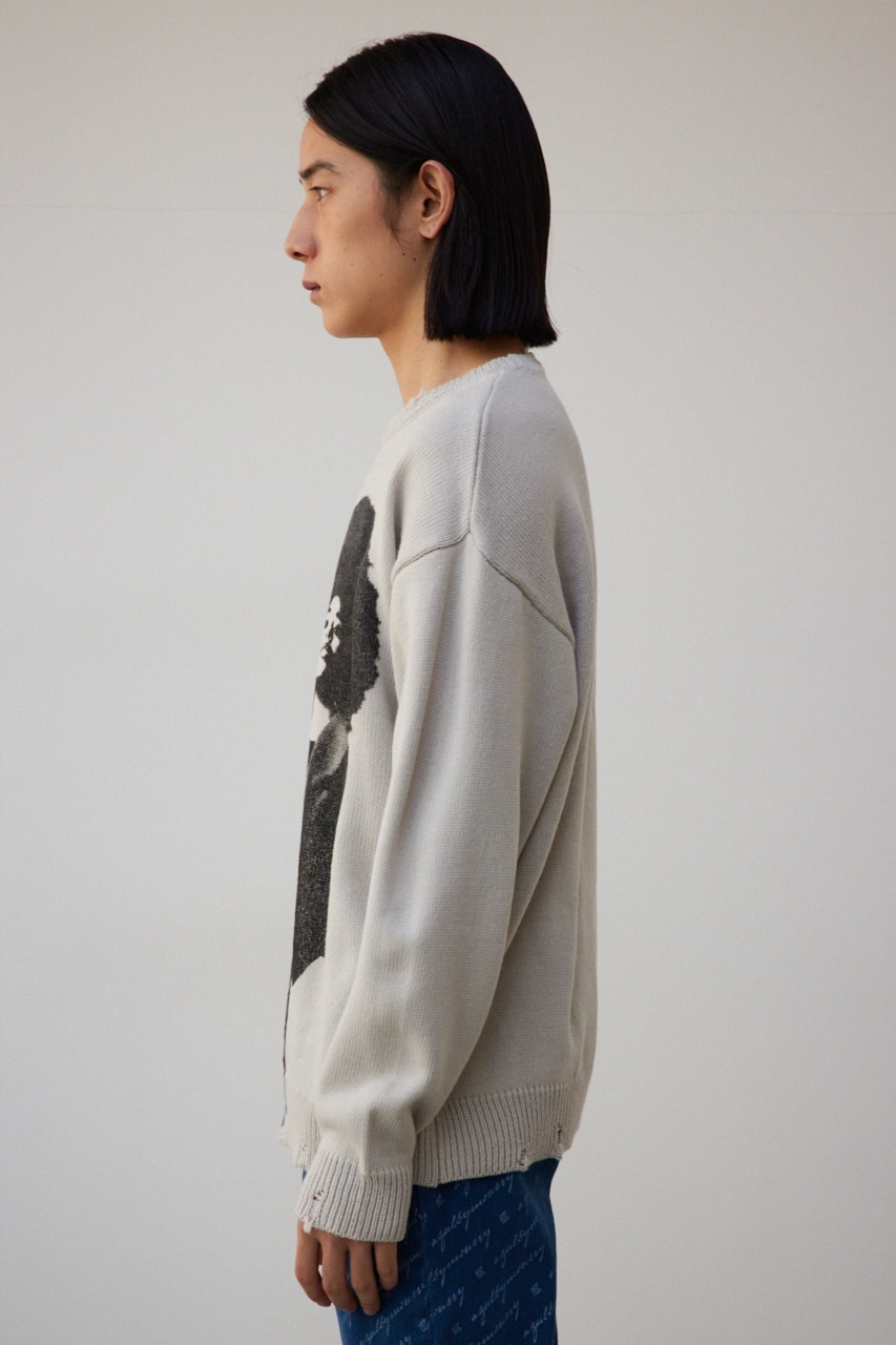 フォトプリントニットトップス GREIGE FREE