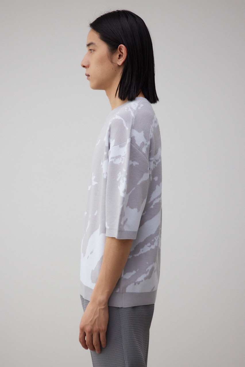 総柄半袖ニットトップス 柄GRY FREE