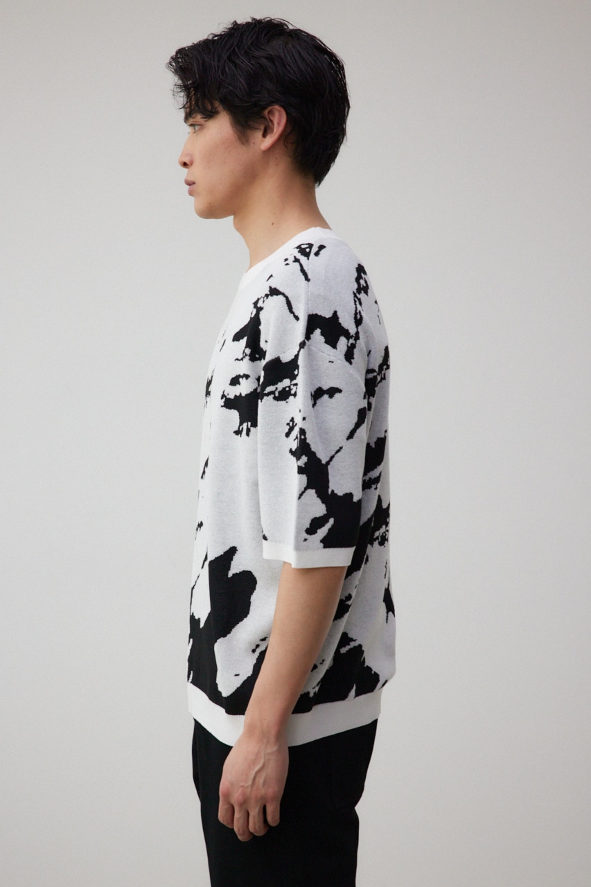 総柄半袖ニットトップス 柄WHT FREE