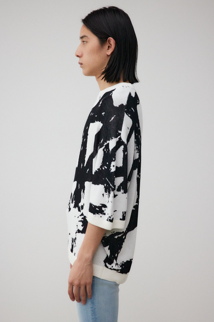 アブストラクトオーバーサイズニット 柄WHT FREE