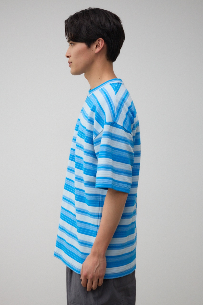 リップルジャガードボーダービッグTEE 柄BLU FREE
