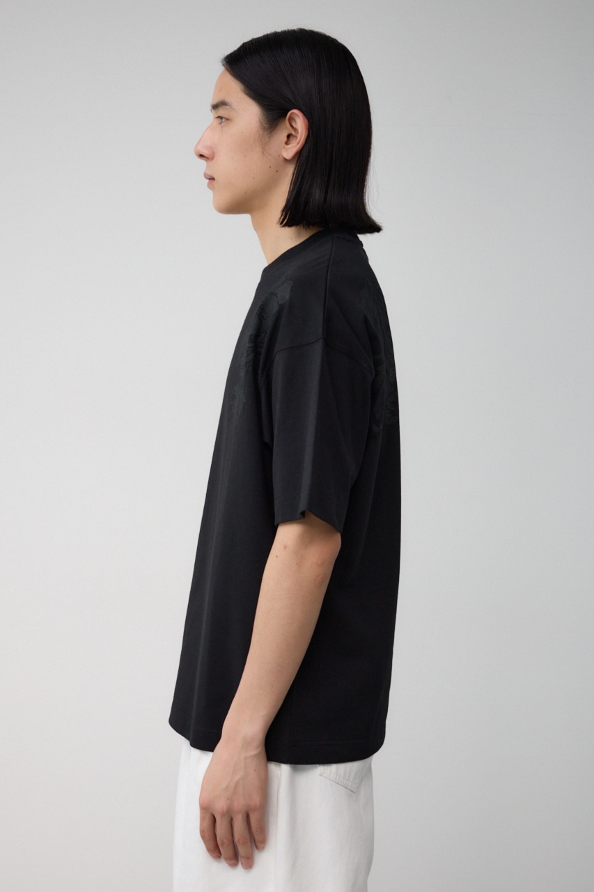 フラワープリント刺繍TEE BLK FREE