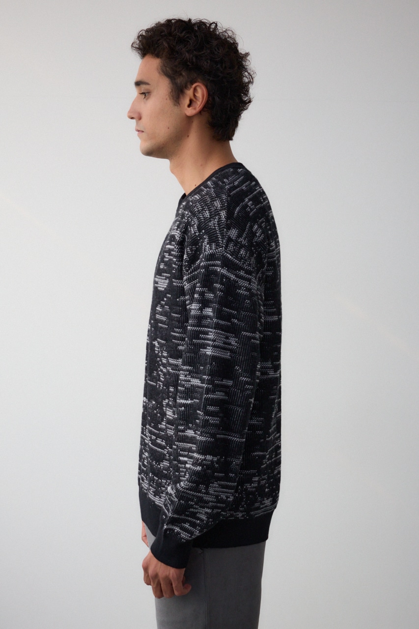 コントラストジャガードニット BLK L