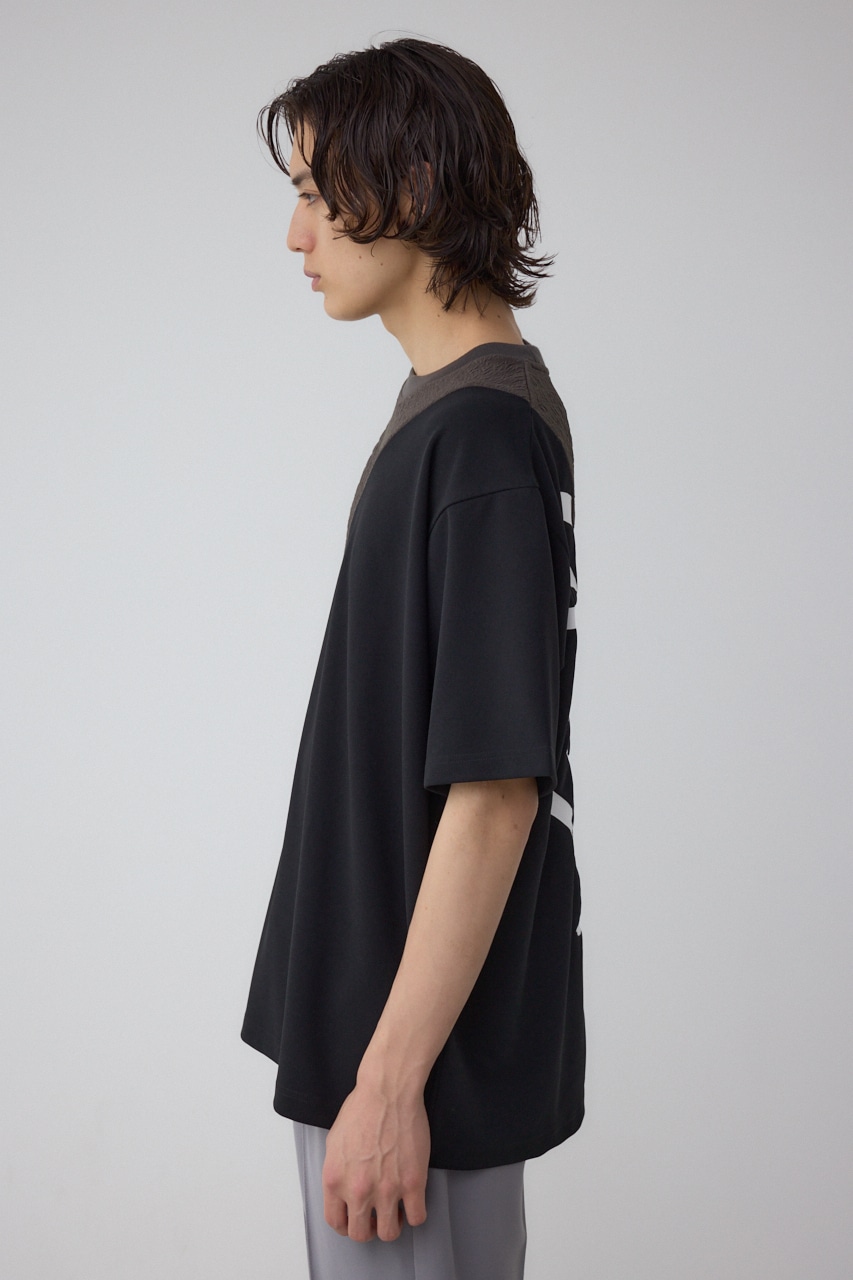 異素材スウィッチングラフィックTEE 柄BLK M