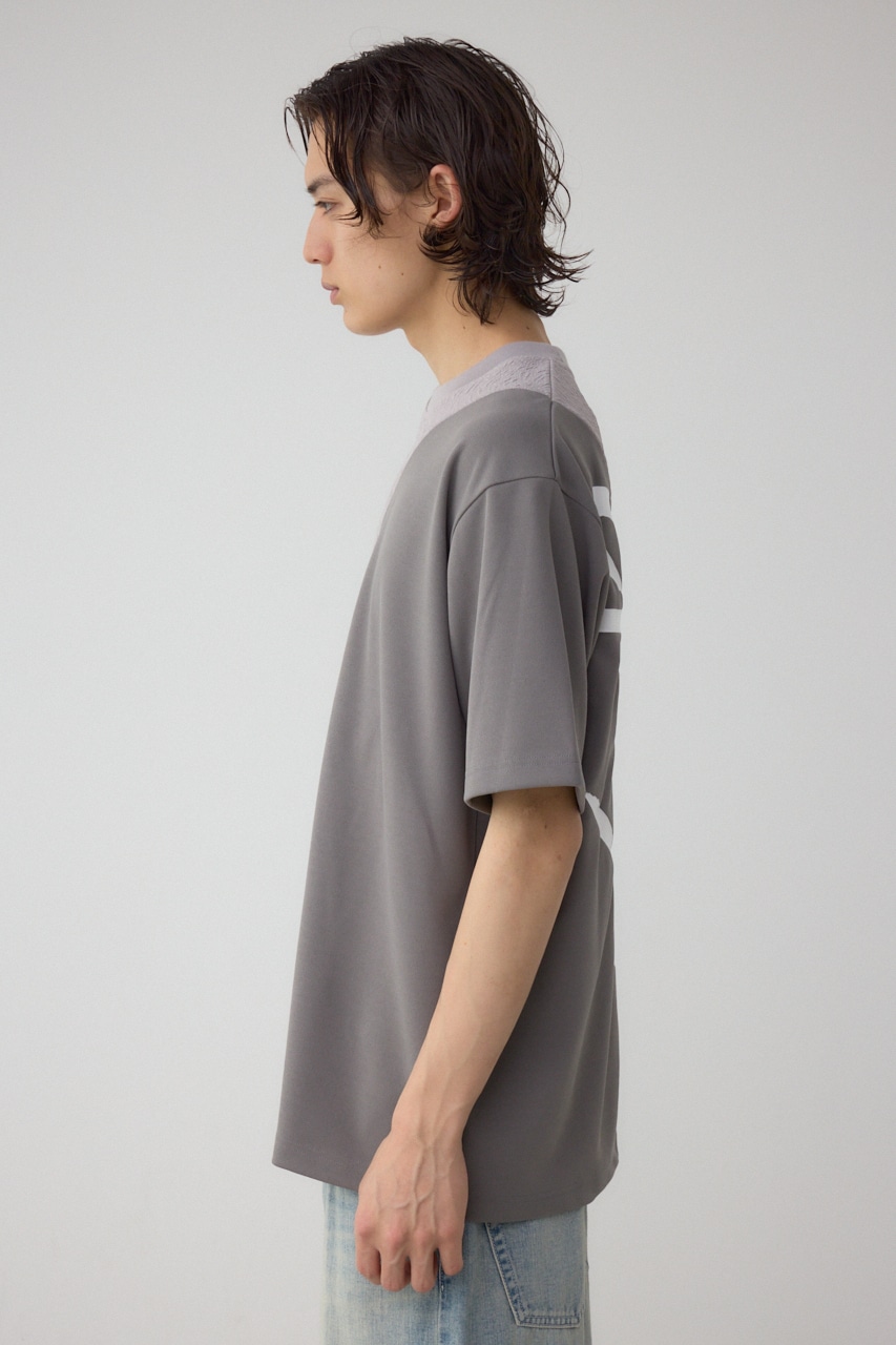 異素材スウィッチングラフィックTEE 柄GRY S