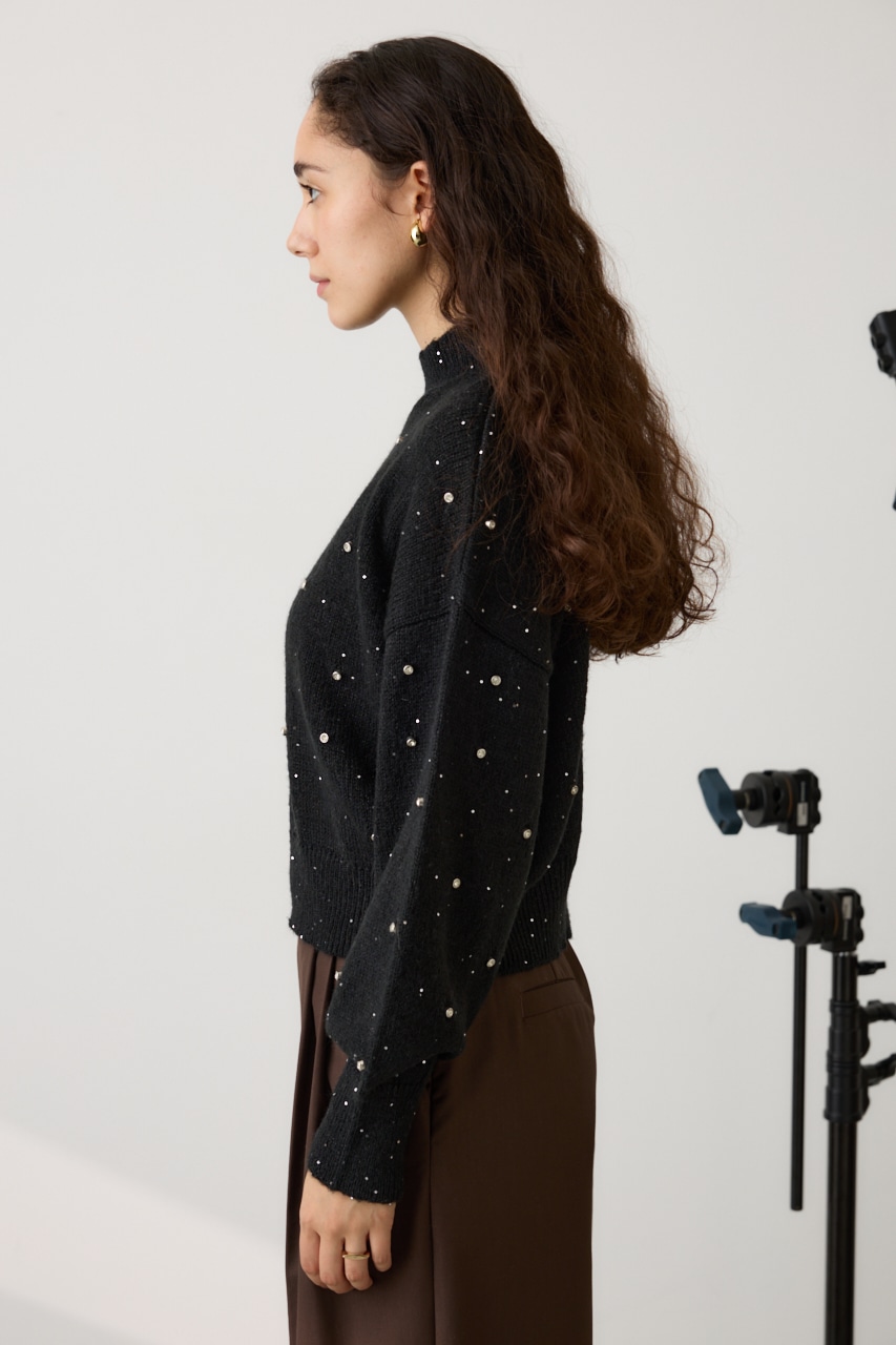 ラインストーンニット BLK FREE