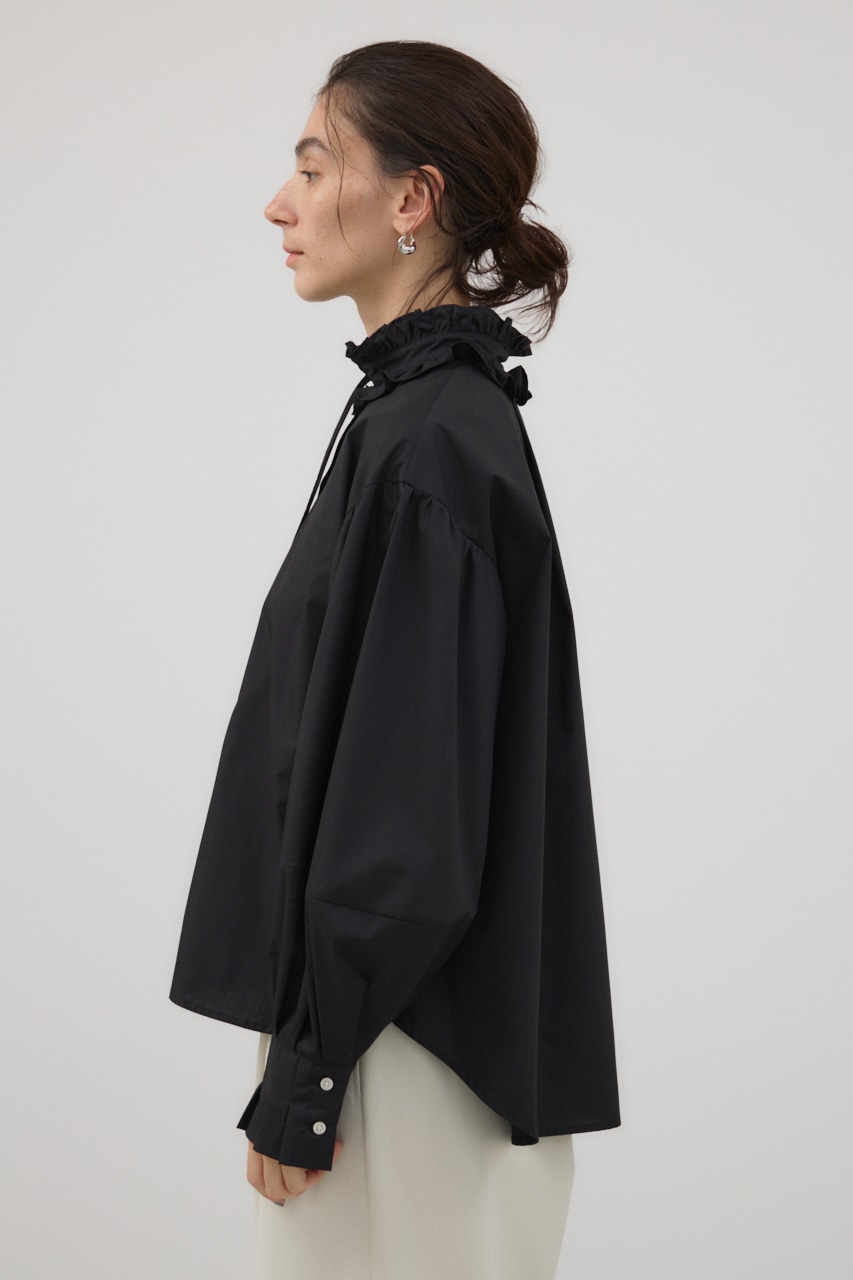 フリルスタンドカラーブラウス BLK FREE