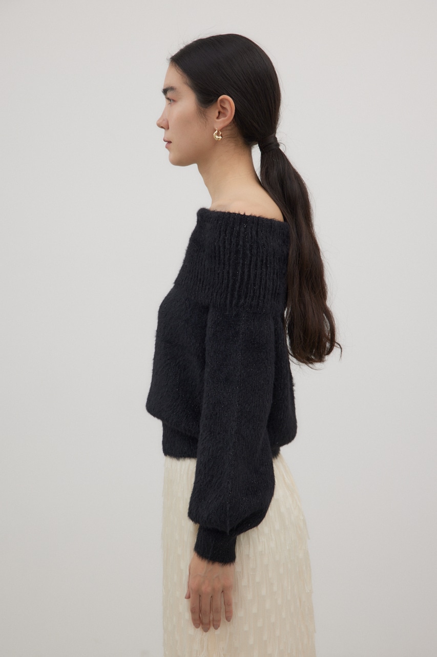 オフショルダーシャギーラメニット BLK FREE