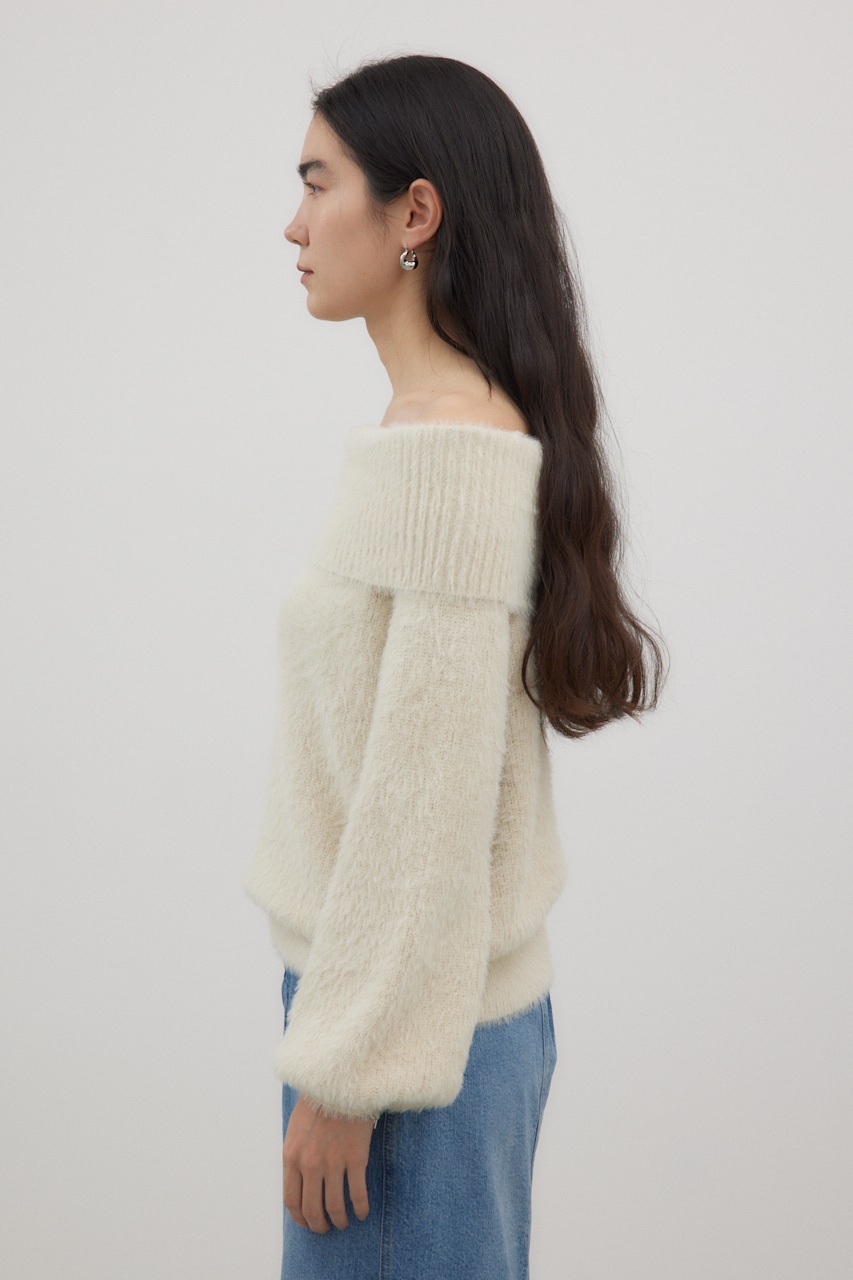 オフショルダーシャギーラメニット O/WHT FREE