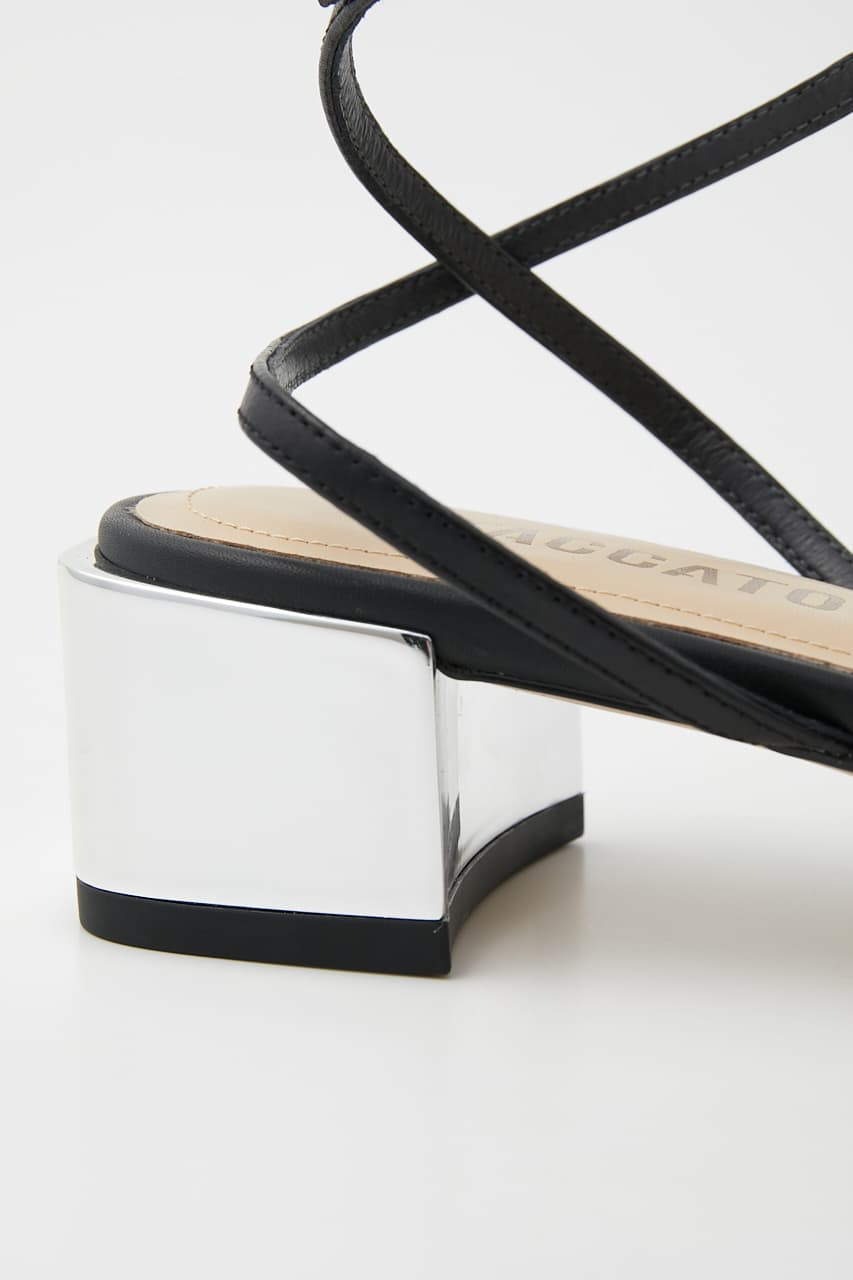 クリスタルシルバーヒールサンダル 柄BLK 22.0cm