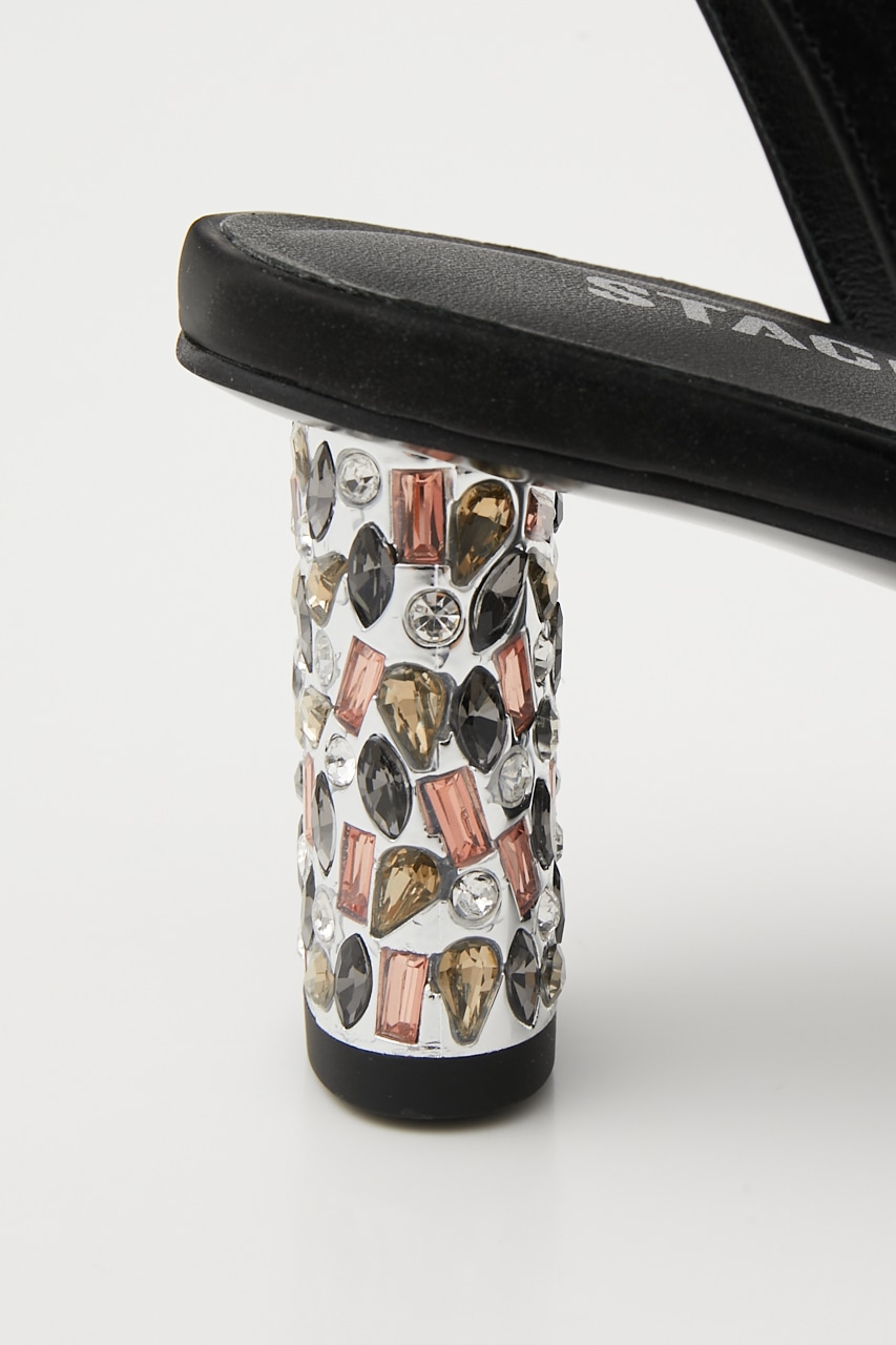 テ-フォニーカラーストーンヒールサンダル BLK 24.5cm