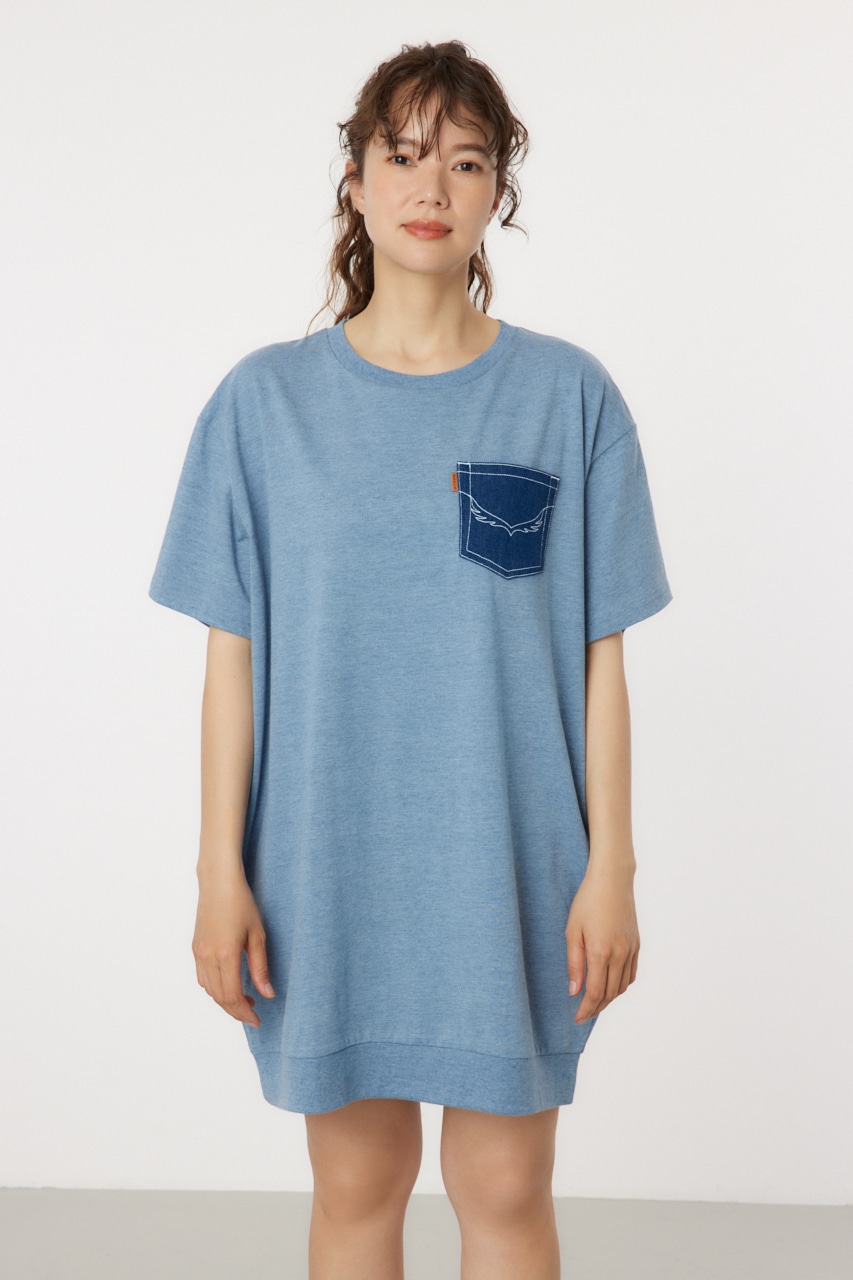 Oblong Logo デニムアップリケTワンピース BLU FREE