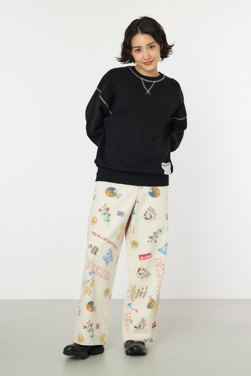 スウェットライクカラーステッチニットトップス BLK FREE