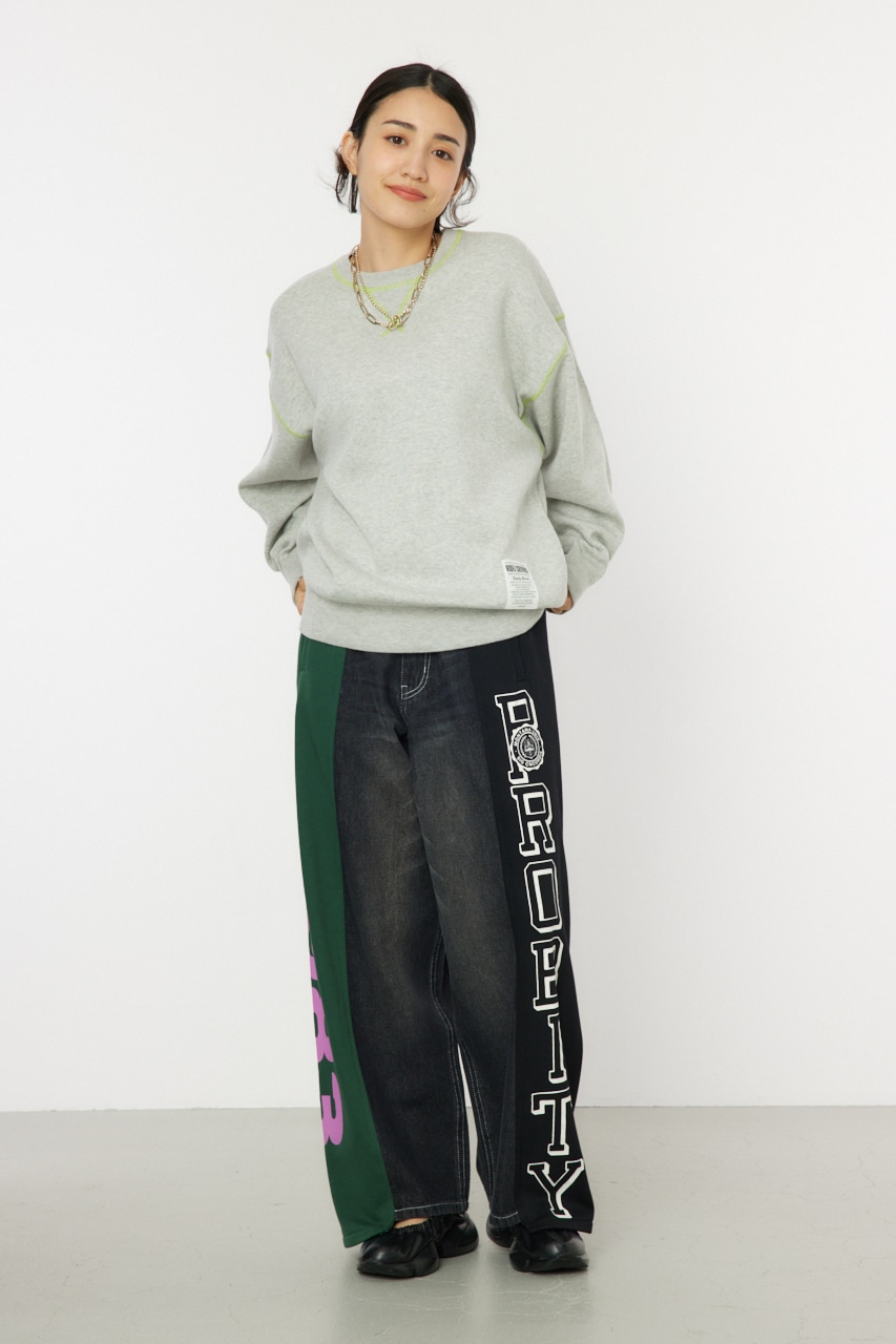 スウェットライクカラーステッチニットトップス T.GRY FREE