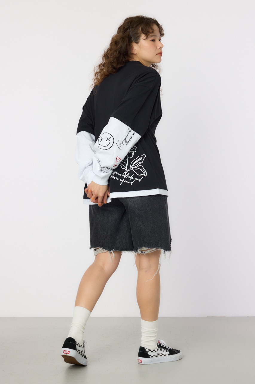 【UNISEX】フェイクレイヤードロングスリーブTシャツ BLK M