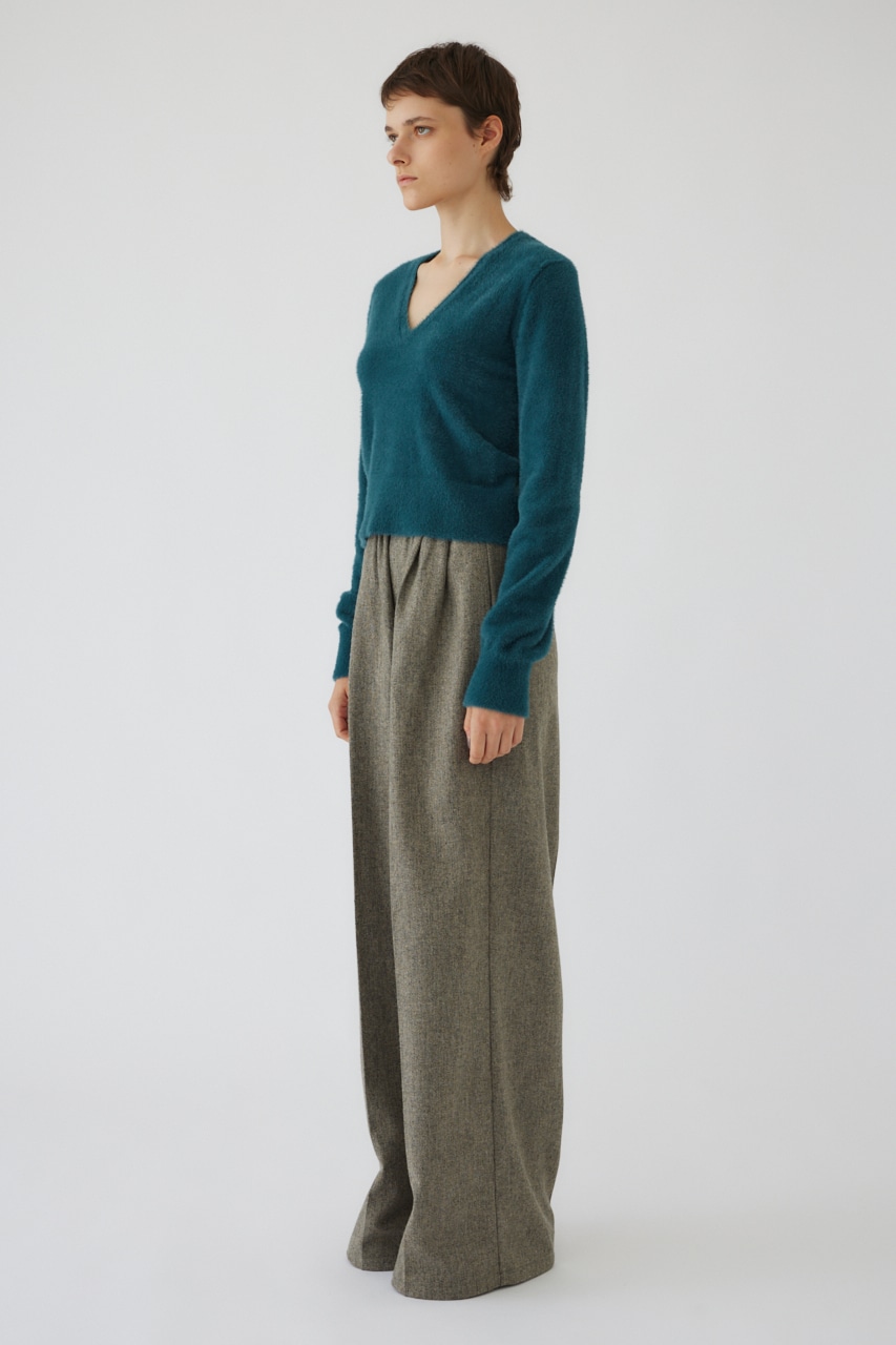 【LIMITED SALE】Shaggy v neck knit tops GRN FREE