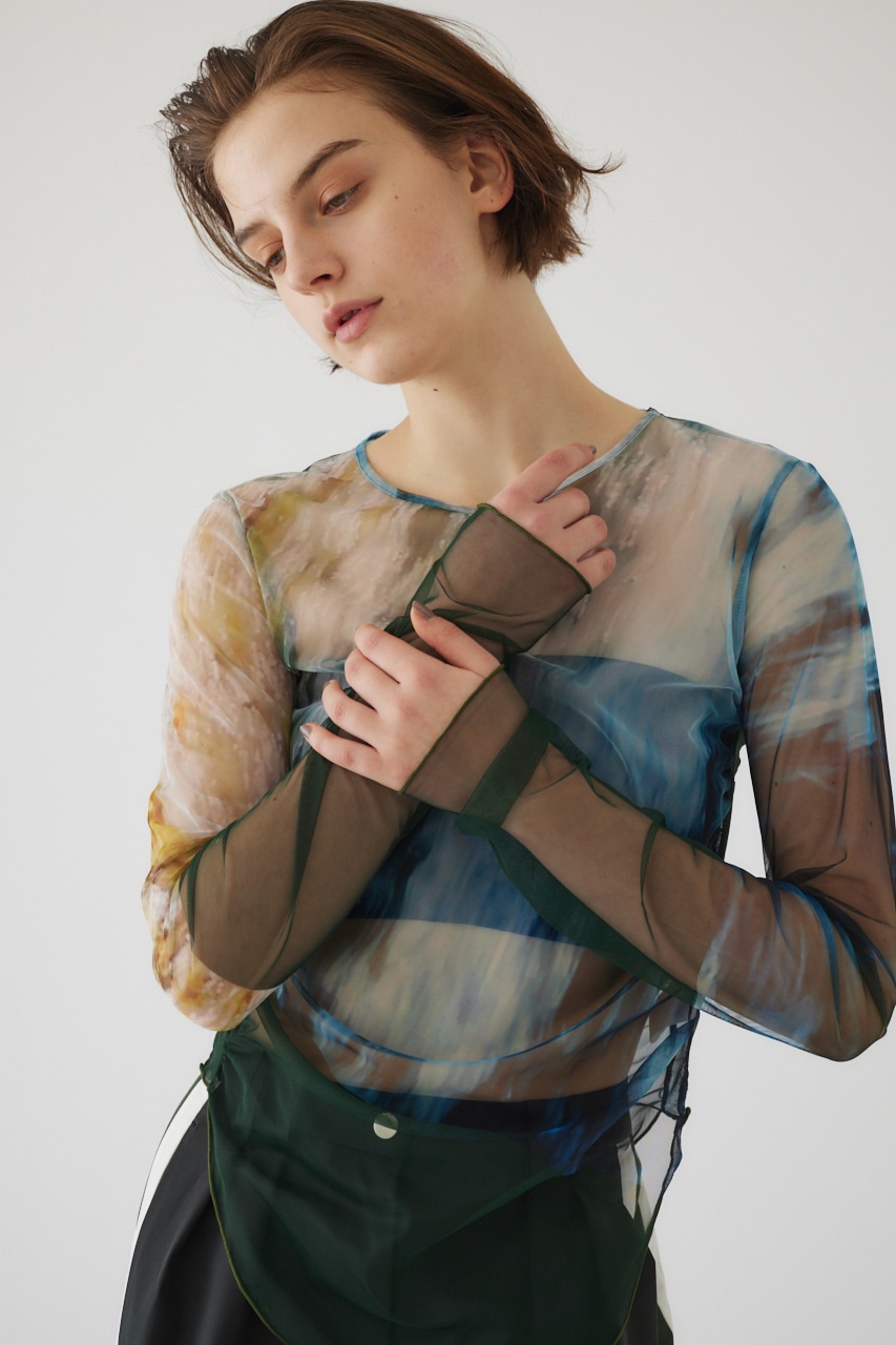 Photograph printed tops GRN FREE