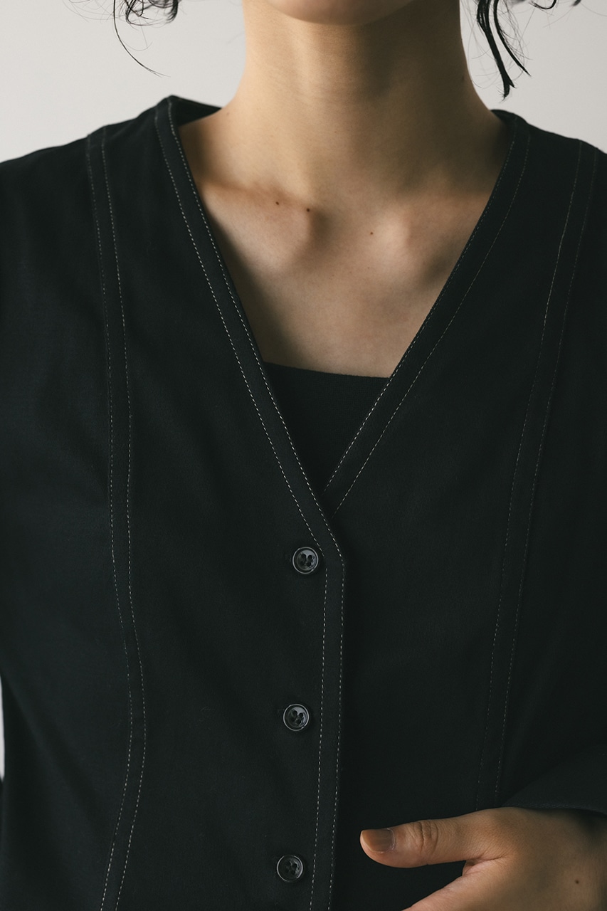 ウエストシェイプステッチワンピース BLK M