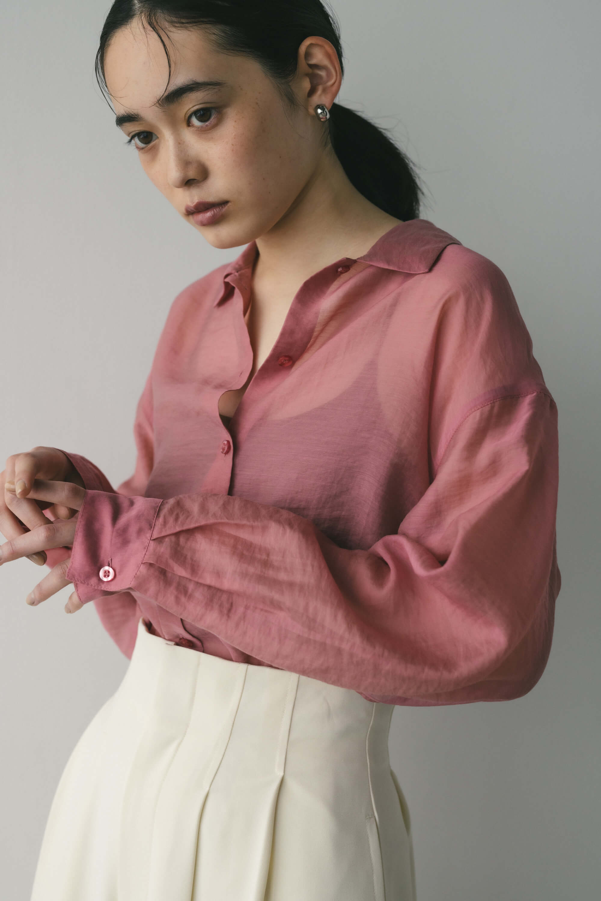 スリットスリーブシアーシャツ PNK FREE